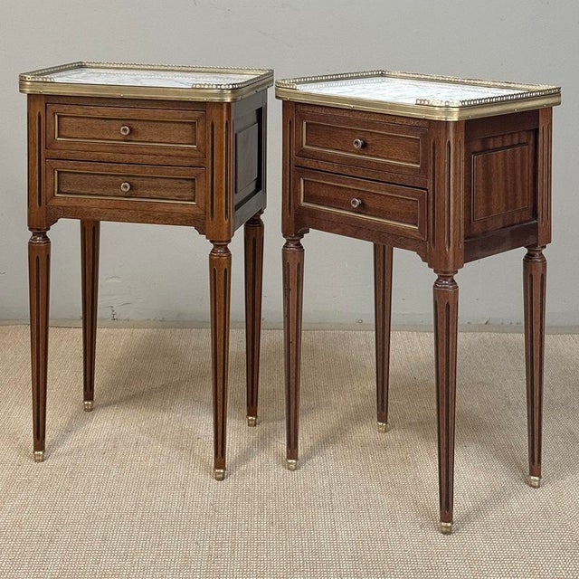French Pair French Louis XVI Marble Top End Tables For Sale - Image 3 of 17