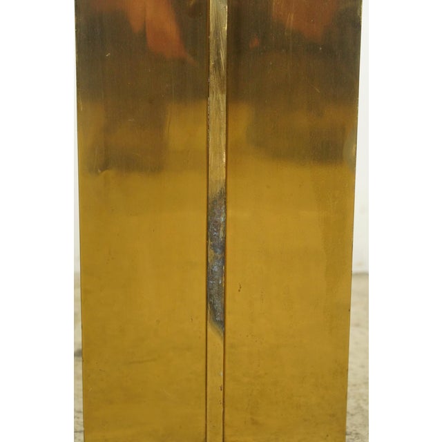 Pair of Mid Century Modernist Polished Brass Fireplace Andirons For Sale - Image 4 of 9