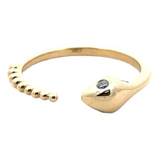 18k Yellow Gold Serpent Cuff Diamond Ring, Size 6.25 For Sale