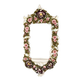 Mid-Century Signed Italian Porcelain Floral Wall Frame With Shelf – Italian / Romantic / Rococo Revival / Capodimonte Style For Sale