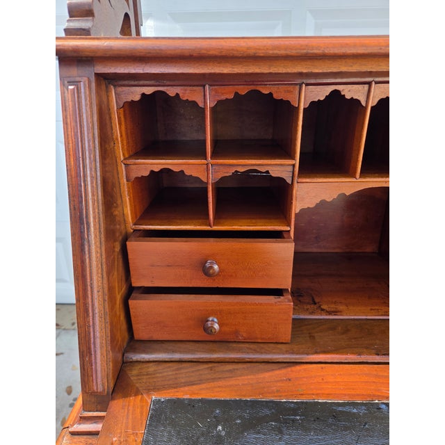 Late 19th Century Victorian Eastlake Burl Wood Fall Front Secretary Desk Bookcase For Sale - Image 10 of 18