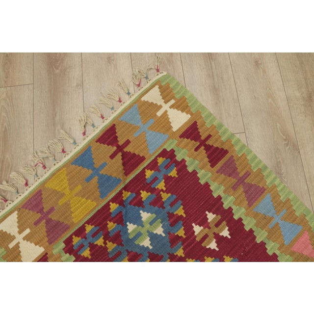 1990s Tribal Green Geometric Kilim For Sale In Sacramento - Image 6 of 12