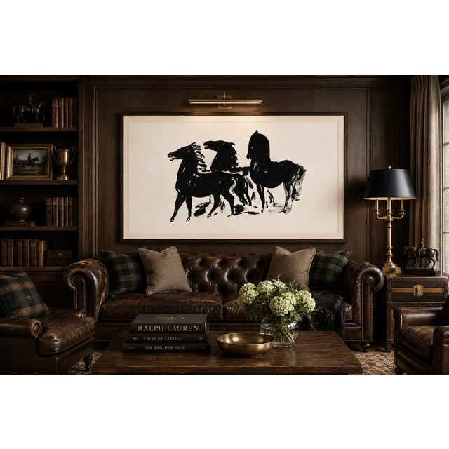 Black Horses Art Print, Vintage Equine Drawing Reproduction, 60" X 40" For Sale - Image 4 of 8