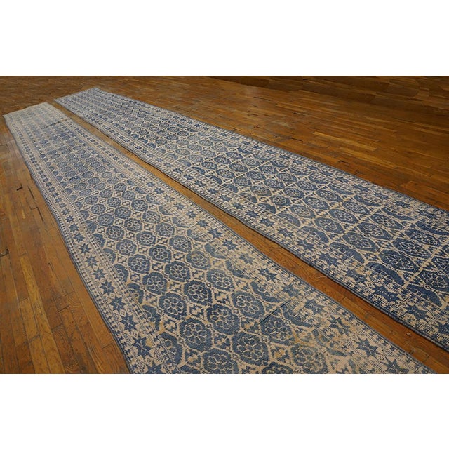 Antique Agra cotton pair rug, size: 3'0" x 25'5". Antique Agra - Cotton Hallway Runner Cotton Blue Rug, Circa Date: 1900s....