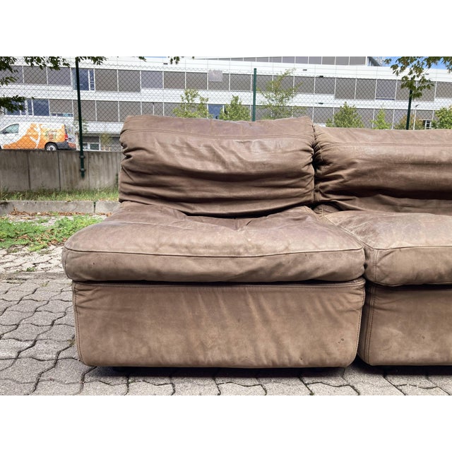 Vintage Brown Leather Sofa from Rolf Benz, 1970s, Set of 6 For Sale - Image 11 of 18