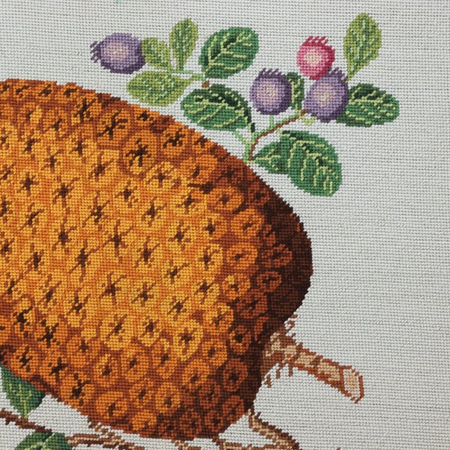 Early 21st Century Vintage Needlework Botanical Still Life – Rustic Textile Wall Art With Pineapple and Berries For Sale - Image 5 of 7