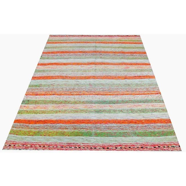 This authentic flat-weave kilim from Eastern Turkey is handwoven by nomads to be used as floor coverings to protect them...