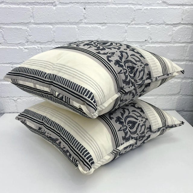 2000 - 2009 2000s Gray Damask Pattern Throw Pillows- a Pair For Sale - Image 5 of 7