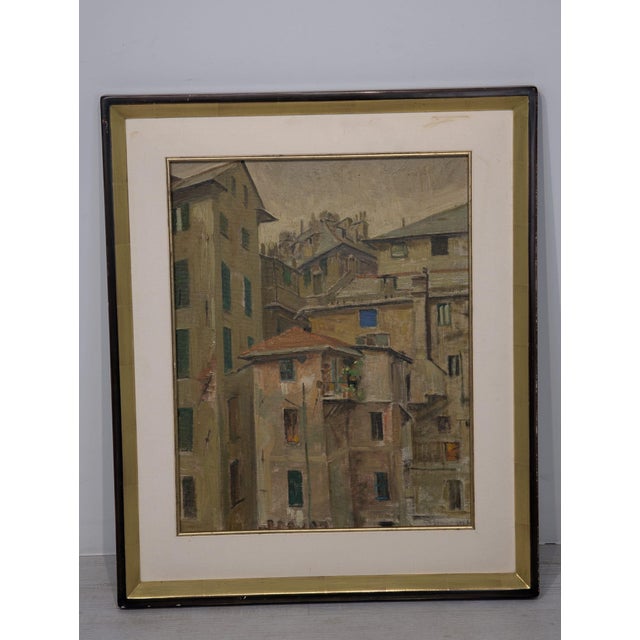 Oil on board painting "Urban Architecture" by B. SEMMER, 1962 This oil on board painting depicts urban architecture,...