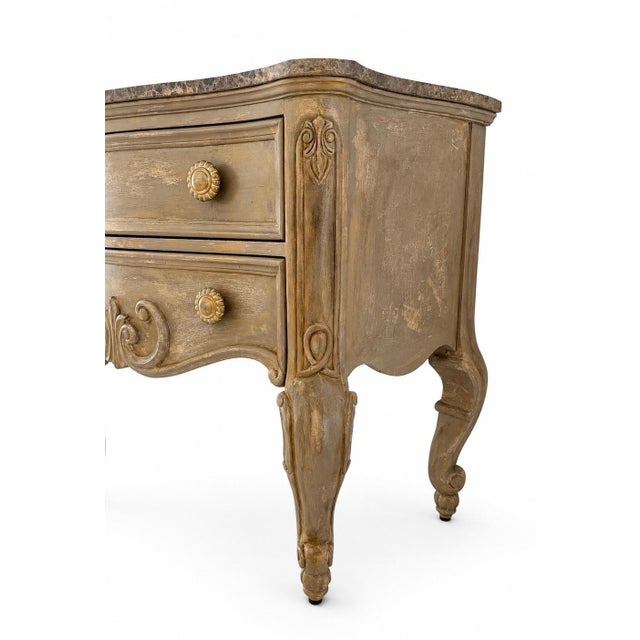 French Marble Top Commode – Hand Carved Walnut & Gold Patina Chest For Sale In Naples, FL - Image 6 of 9