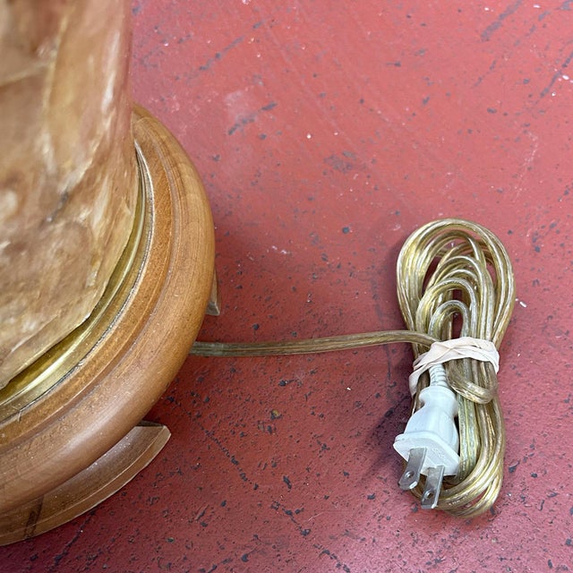 Beige 1970s Large Vintage Capiz Shell Table Lamp With Teak Wood Base For Sale - Image 8 of 8