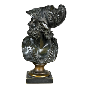 Antique Small Bronze Bust of King Menelaus C. Late 19th Century
