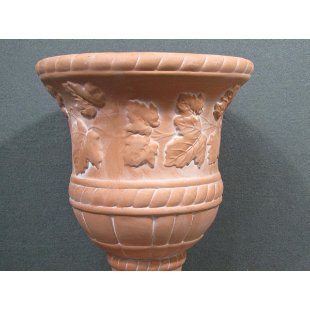 1970s Vintage Neoclassical Ceramic Pedestal Urn Planter With Grape Leaves For Sale - Image 9 of 14