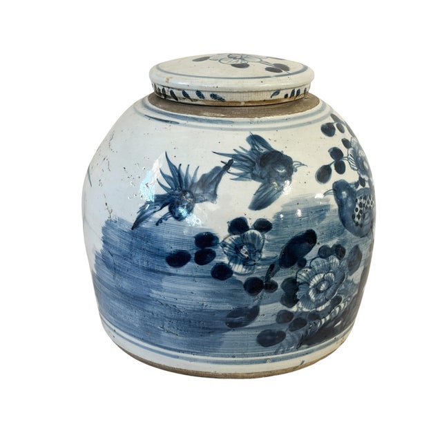 Vintage Chinoiserie Blue & White Porcelain Ginger Jar W/ Swallow Birds 9" H For Sale - Image 4 of 8