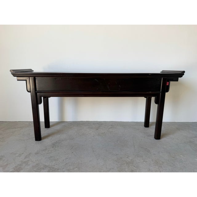 Vintage Century Furniture Chinoiserie Black Lacquered Ebonized Console Sofa Table For Sale - Image 10 of 12