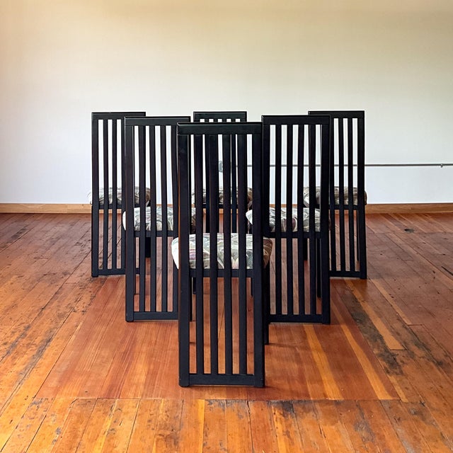Postmodern Vintage Italian Postmodern Slat Back Black Dining Chairs, Set of 6 For Sale - Image 3 of 12