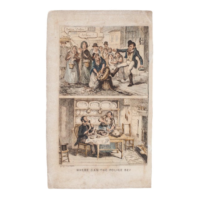 George Cruikshank, Where Can the Police Be?, Etching, 19th Century For Sale