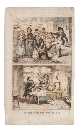 George Cruikshank, Where Can the Police Be?, Etching, 19th Century