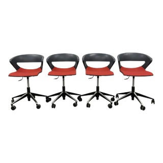 Cape Furniture Modern Black and Red Swivel Rolling Chairs - Set of 4 For Sale