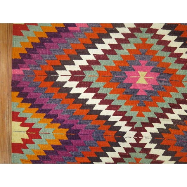 1950s Dazzling Bohemian Vintage Turkish Kilim Flat-Weave - 3'9" x 4'11" For Sale - Image 5 of 6