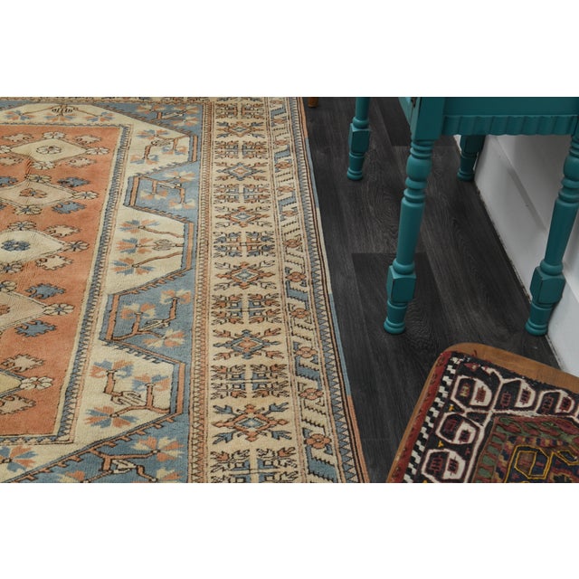 1970s Vintage Turkish Handmade Wool & Cotton Orange Area Rug For Sale - Image 10 of 11