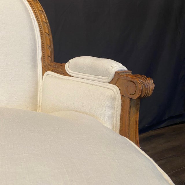 French Louis XVI Carved Walnut Armchairs Bergere Chairs -a Pair For Sale - Image 9 of 10