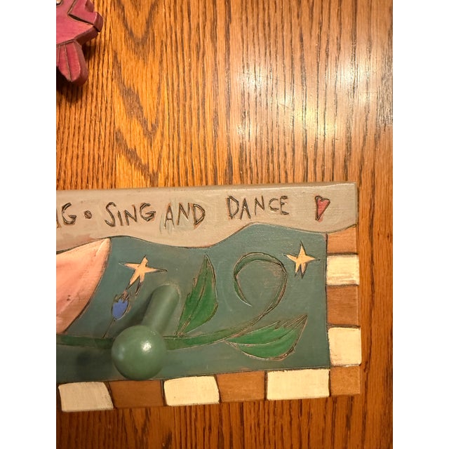 Sticks Sarah Grant 1997 Folk Art 36” Coat Rack Wall Hooks Hand Painted For Sale - Image 11 of 11