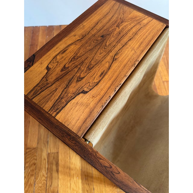 1960s Brazilian Rosewood and Suede Magazine Rack Attributed to Kai Kristiansen For Sale - Image 9 of 12