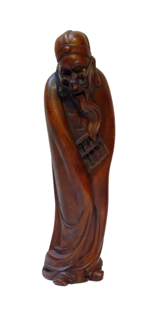 Chinese Traditional Wood Carved Old Man Rich Stingy Figure Statue