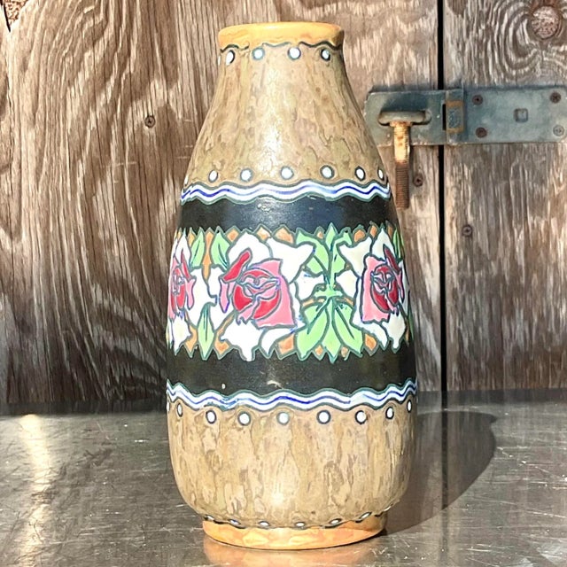 Boch La Louviere Vintage Charles Catteau for Boch Freres Keramis Hand Painted Vase For Sale - Image 4 of 12
