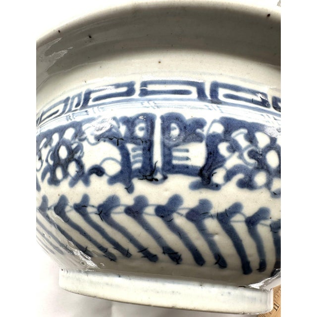 Large 11.5” 19th C. Chinese Blue & White Porcelain Censer Bowl For Sale In Portland, ME - Image 6 of 11