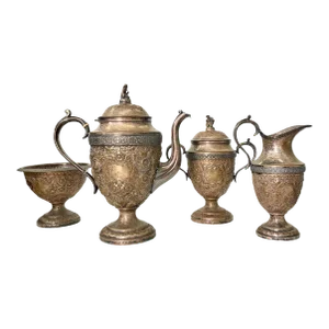 19th Century Chinese Silvered Copper Tea Set- Set of 4