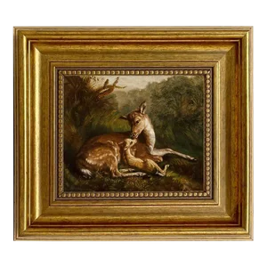 Doe and Fawn Framed 5x6" Oil Painting Print on Canvas