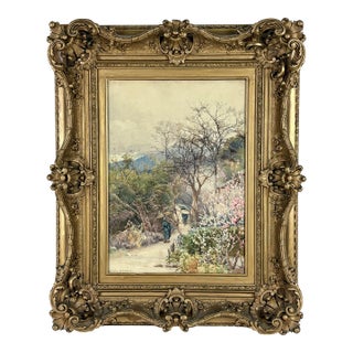 Late 19th Century Alfred Parsons (1847 - 1920) Watercolor of Japanese Hillside View With Travelers For Sale
