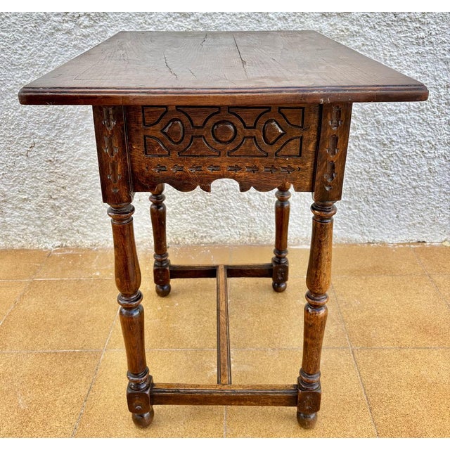 Antique Castilian Walnut Side Table with One Carved Drawer For Sale - Image 11 of 14