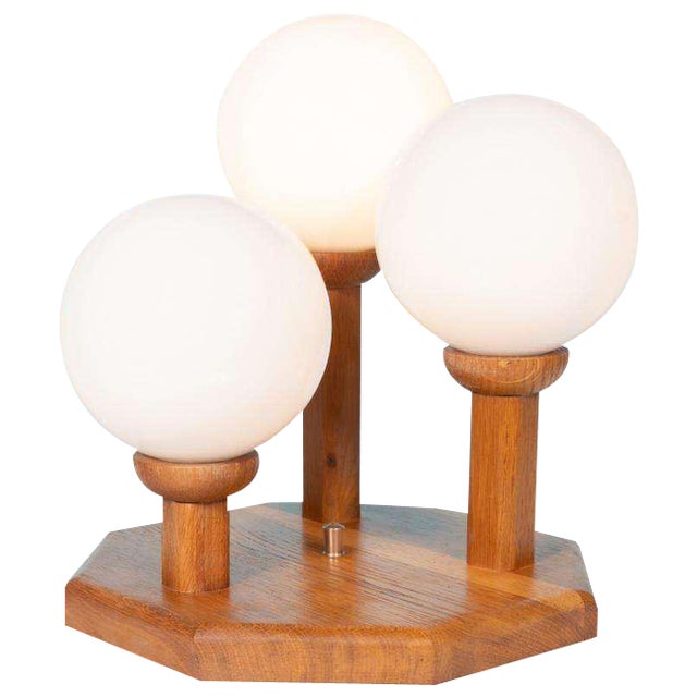 Bohemian Glass Ball Table Lamp in Wood & Glass, 1970s For Sale