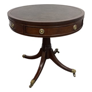 Regency Style Leather Top Drum Table, Late 20 Century For Sale