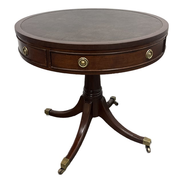 Regency Style Leather Top Drum Table, Late 20 Century For Sale
