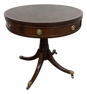 Regency Style Leather Top Drum Table, Late 20 Century