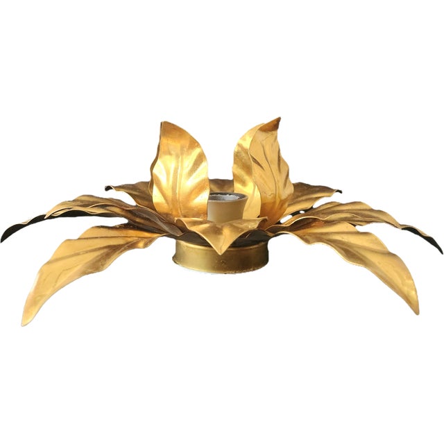 Hollywood Regency Florentine Flower-Shaped Gilt Flush Mount from Hans Kögl, Italy, 1960s For Sale - Image 13 of 18