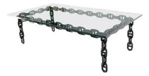 Mid 20th Century Large Oversize Fused Marine Chain Base Rectangle Coffee Table Thick Glass Top