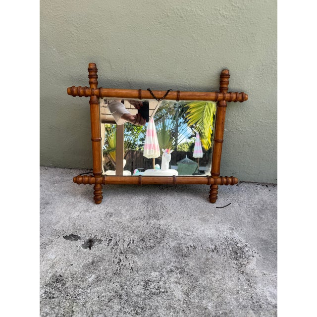 Early 19th Century Antique French Faux Bamboo Carved Wood Wall Mirror — Hollywood Regency Chinoiserie For Sale - Image 5 of 9