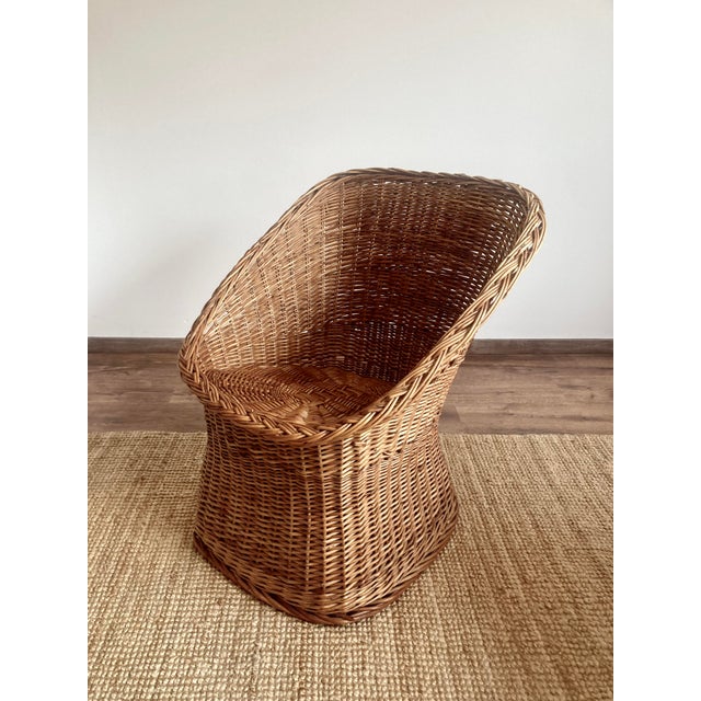 Mid-Century French Barrel Wicker Armchair in Woven Rattan and Willow, 1960s For Sale - Image 4 of 11