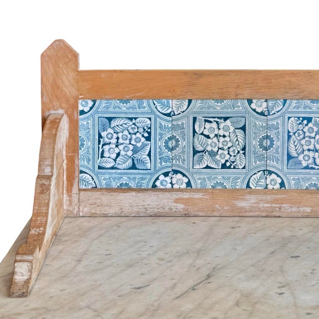 Wood Late 19th Century English Pine Washstand With Blue and White Tile Backsplash For Sale - Image 7 of 10