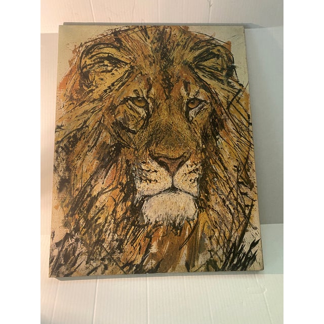 Vintage Mid Century Modern Lion Portrait Painting by Fritz Rudolf Hug Framed 60s 1960s MCM Mid 20th Century For Sale In Miami - Image 6 of 12