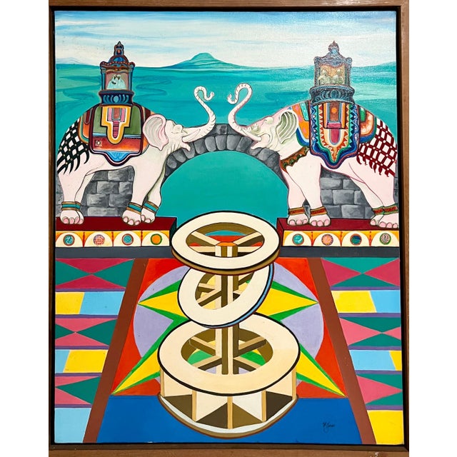 Christine McGinnis, 2002 Vibrant Elephants Oil on Canvas Painting Christine McGinnis Surrealism Art, 2002 For Sale