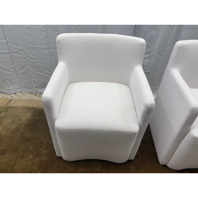 White Set of Two Rh Aurelie Track Arm Fabric Dining Armchairs Perennials® Performance Textured Linen Weave — White, Recessed Caster Base For Sale - Image 8 of 18