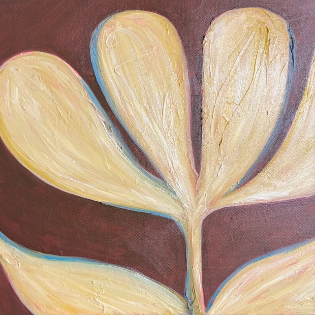 Original Botanical Leaf Painting in Brushed Gold Frame, Oil on Canvas, 17" W X 21" H by Tatiana Duperault For Sale - Image 4 of 5