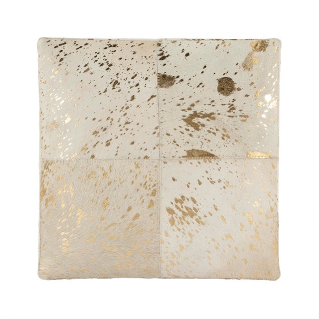 Animal Skin Victorian Hair on Hide with Spots Cube Ottoman, White & Gold For Sale - Image 7 of 10