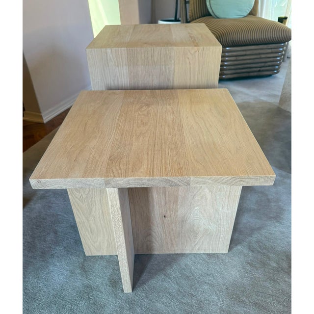 2020s Custom-Made Wooden Minimalist White Oak Side Table & Vinyl Record Player Stand For Sale - Image 5 of 7